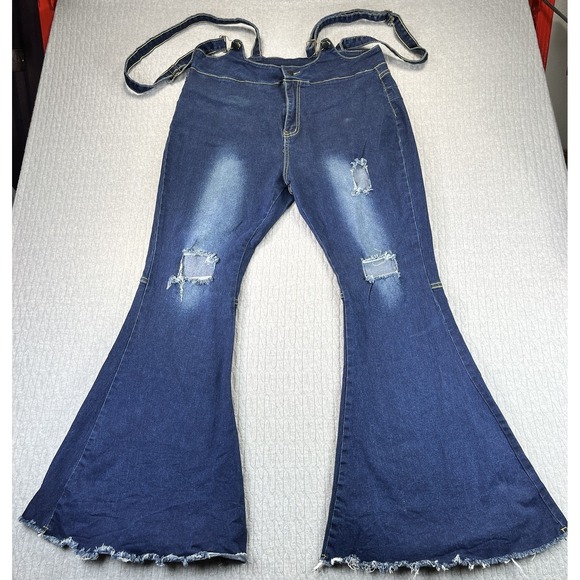 New Without Tags Bell Bottom high rise Suspenders Women (34X32 Denim Jeans pants - Picture 1 of 9